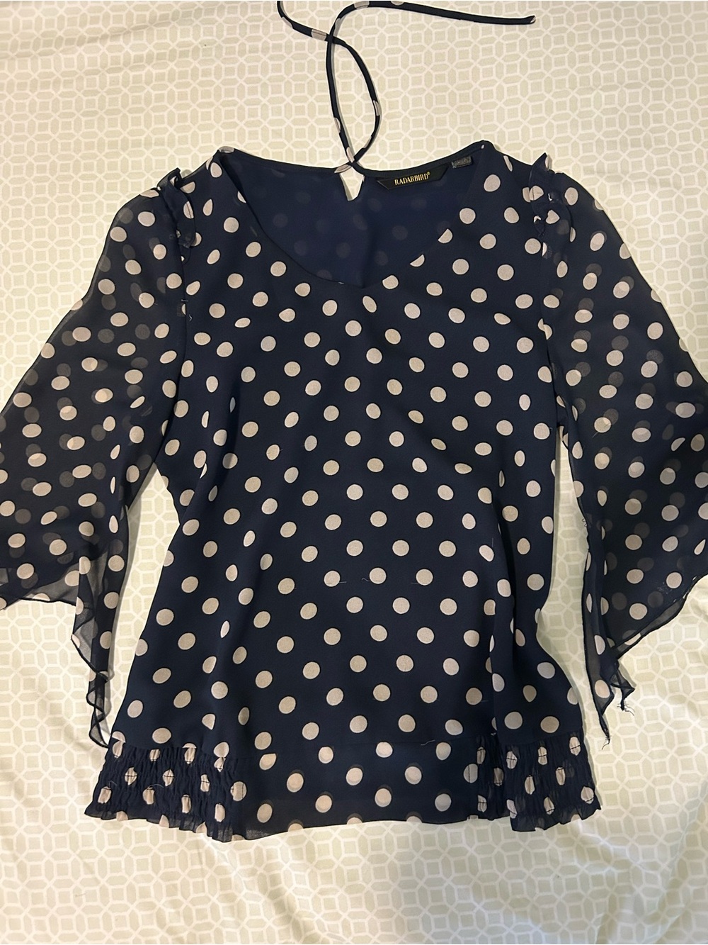 5/$10‼️ Navy and White Polka Dot Chiffon Top